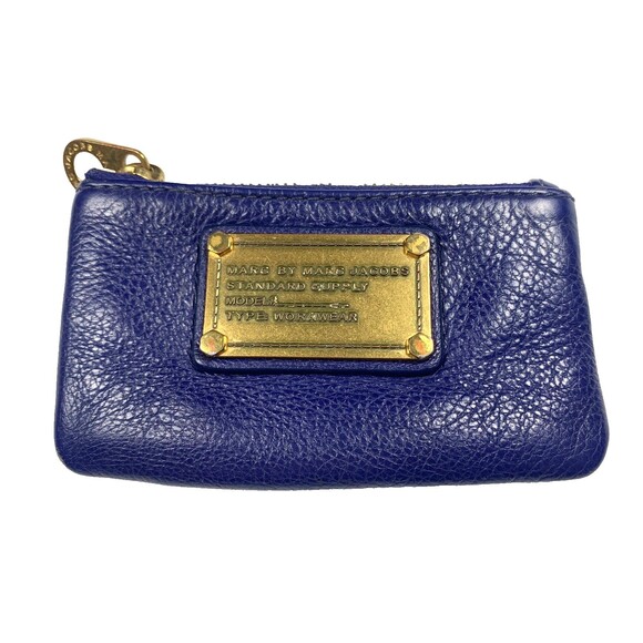 Marc by Marc Jacobs Coin Purse Card Case Cobalt Blue and Gold Cow Leather - Picture 1 of 9